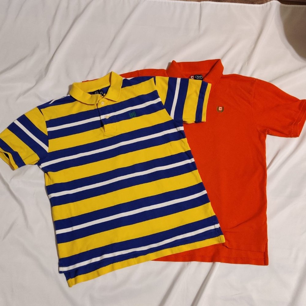 Chaps Polo Boys 2 Bundles Orange Shirt n Yellow Blue Striped Shirt Sz. L (14-16)